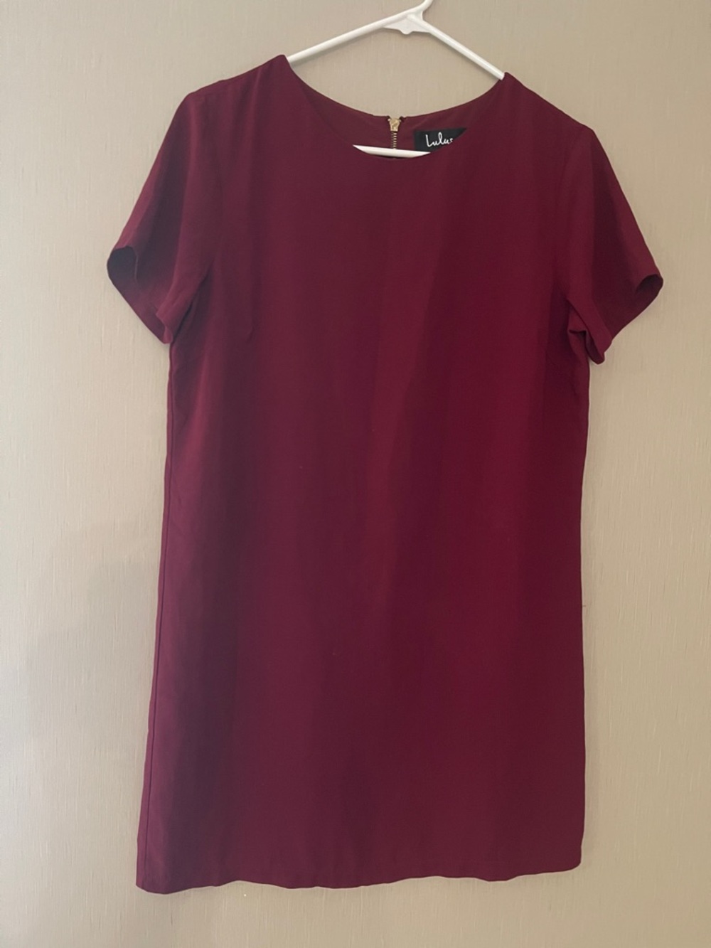 Lulus small burgundy red shift dress exposed back zipper